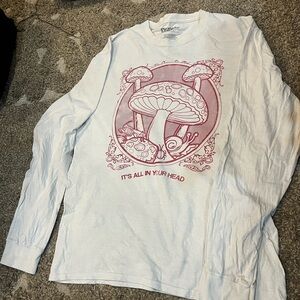 White Long Sleeve Shirt with Red Mushroom Design